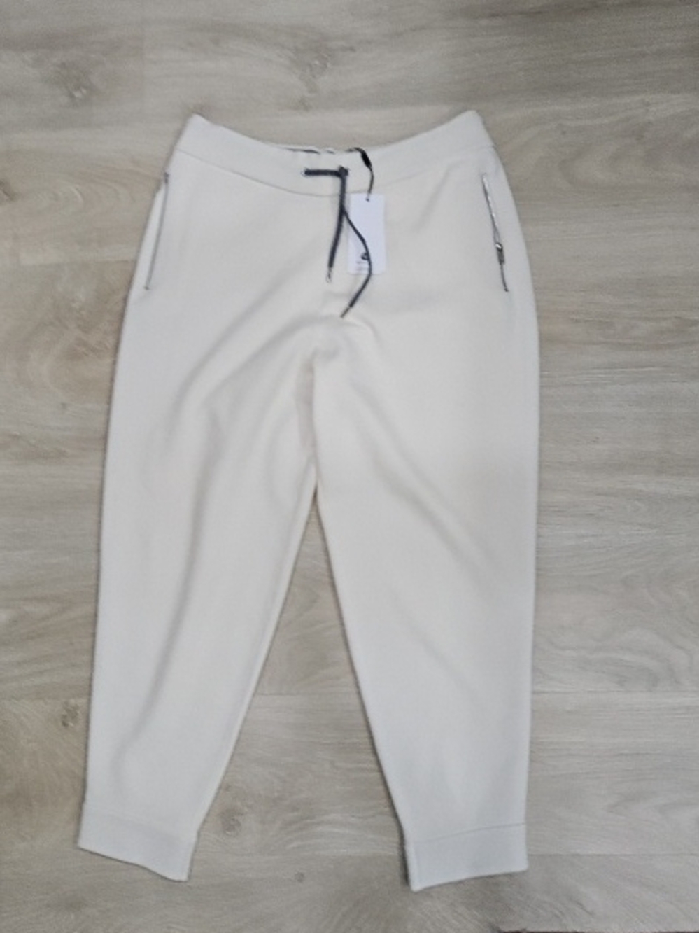 Reiss Cream Drawstring Jogger Pants with Zip Pockets